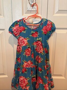 Matilda Jane Teal Dress with Pink & Red Floral Print